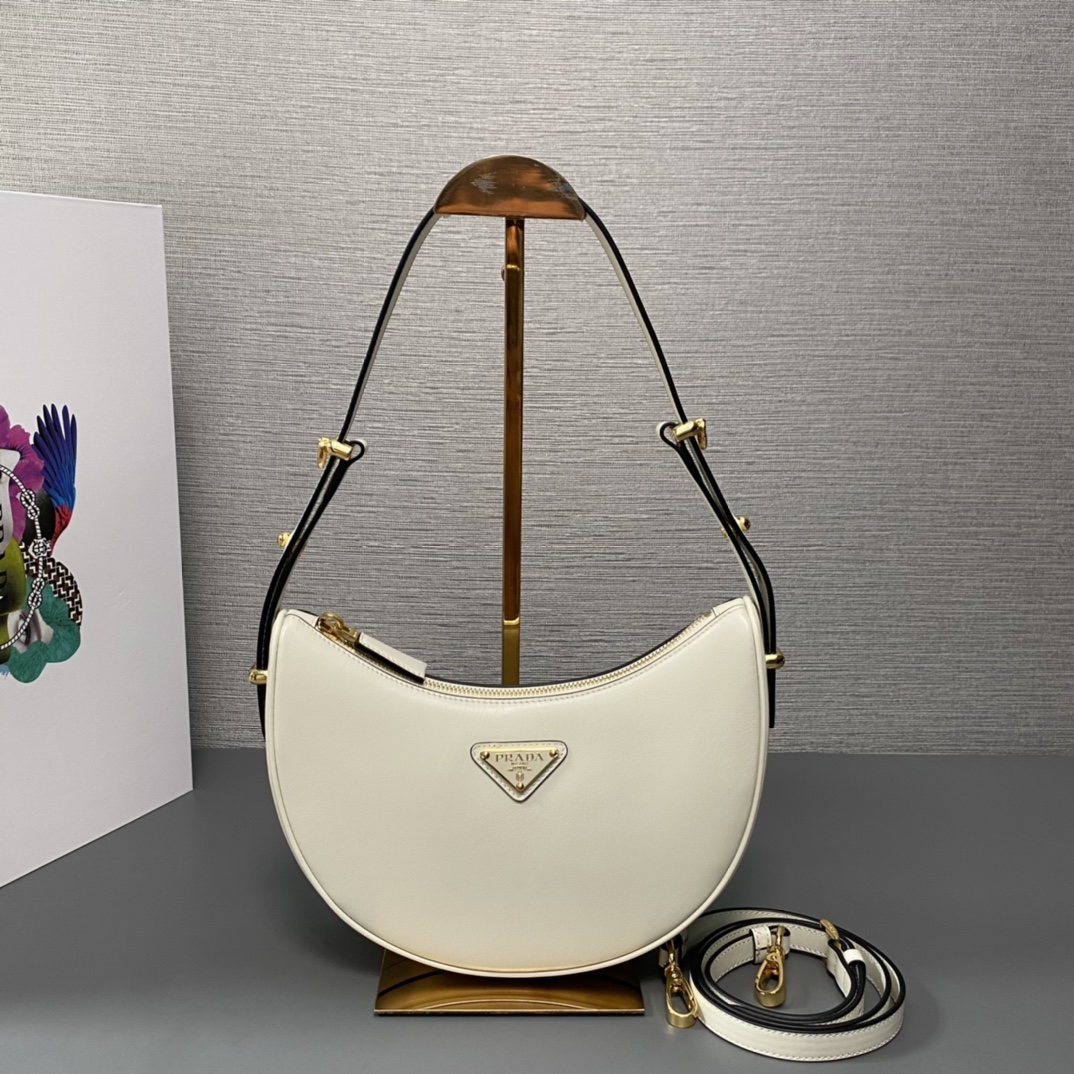 Prada Arque Leather Shoulder Bag Handbag White 1BC194